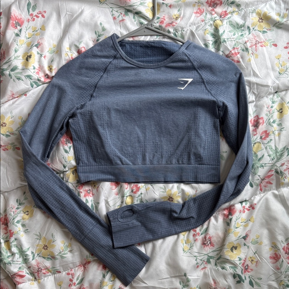 Gymshark Slate Blue Cropped Seamless Long Sleeve Top